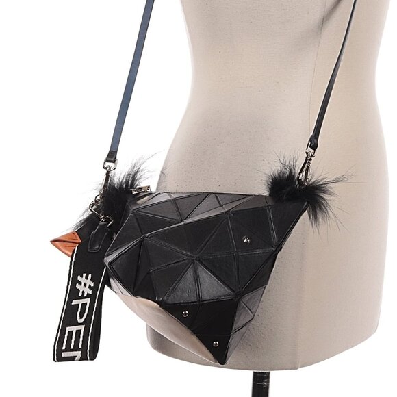 Purificacion Garcia Origami Handbag Crossbody Purse Pengui Penguin Black Leather - Picture 3 of 15